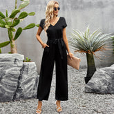 Einfarbiger Jumpsuit fürs Büro, locker sitzende Hose mit weitem Bein
